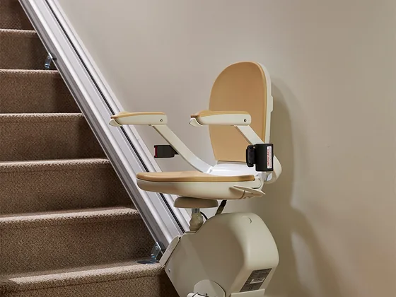 Straight stairlift installed on a residential staircase in East Longmeadow, MA